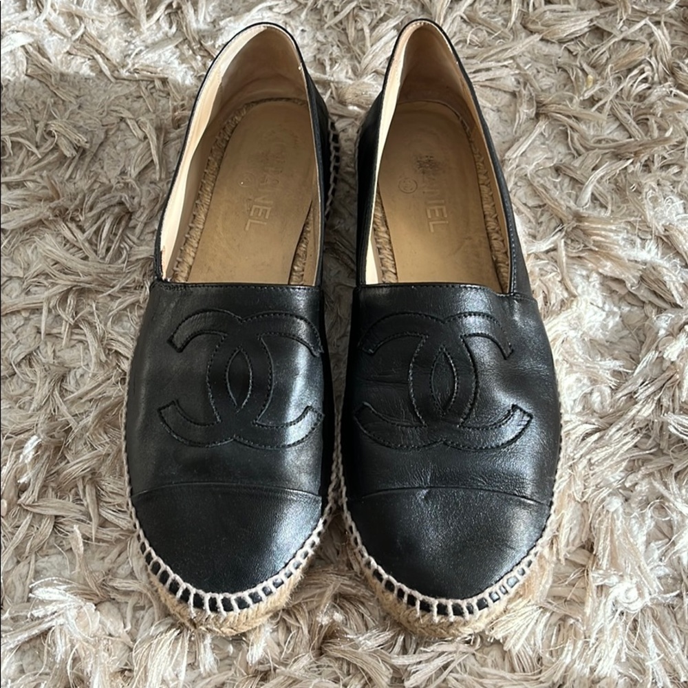 Chanel Black Leather Espadrilles